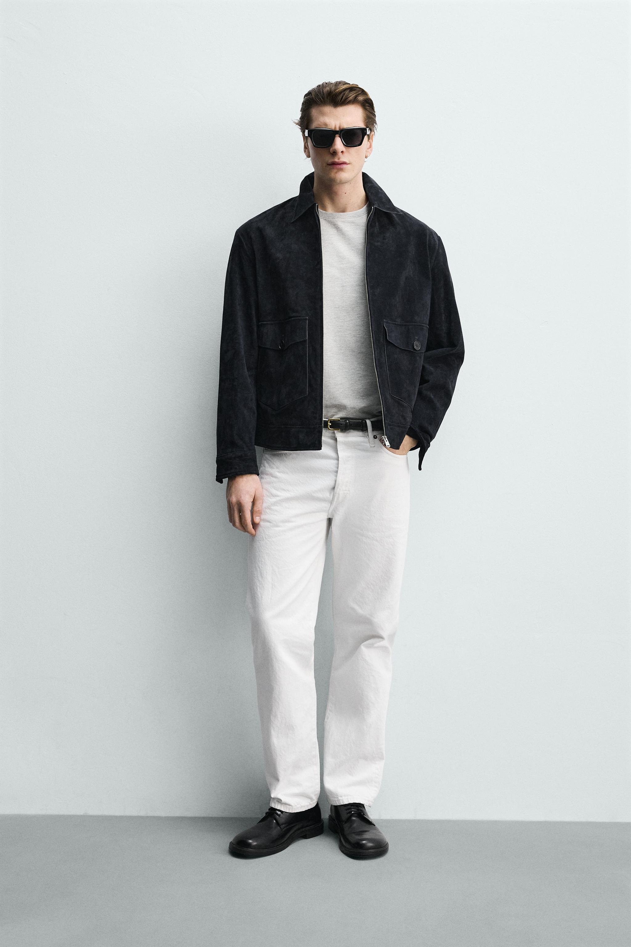 BLOUSON EN CUIR DAIM REGULAR FIT